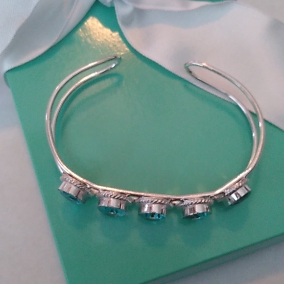 Blue Topaz+ Sterling Silver 925 Bangle Bracelet - Picture 5 of 7